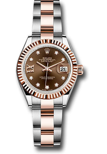 *Pre-Owned* Rolex Steel and Everose Gold Rolesor Lady-Datejust 28 Watch - Fluted Bezel - Chocolate Diamond Star Dial - Oyster Bracelet