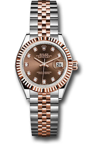 *Pre-Owned* Rolex Steel and Everose Gold Rolesor Lady-Datejust 28 Watch - Fluted Bezel - Chocolate Diamond Dial - Jubilee Bracelet