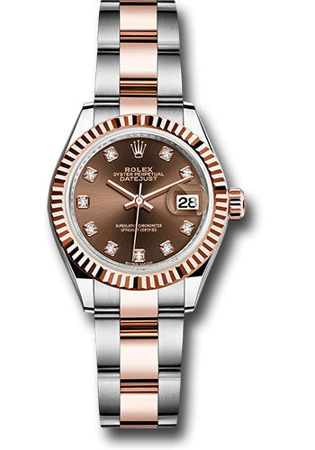 *Pre-Owned* Rolex Steel and Everose Gold Rolesor Lady-Datejust 28 Watch - Fluted Bezel - Chocolate Diamond Dial - Oyster Bracelet