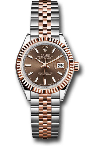 *Pre-Owned* Rolex Steel and Everose Gold Rolesor Lady-Datejust 28 Watch - Fluted Bezel - Chocolate Index Dial - Jubilee Bracelet