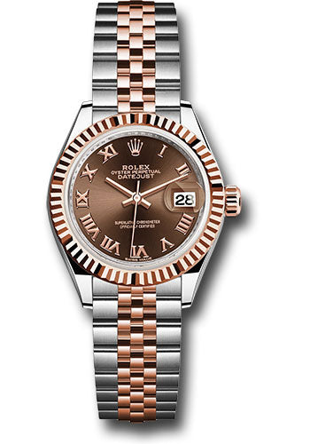 *Pre-Owned* Rolex Steel and Everose Gold Rolesor Lady-Datejust 28 Watch - Fluted Bezel - Chocolate Roman Dial - Jubilee Bracelet