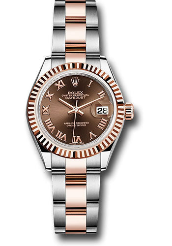 *Pre-Owned* Rolex Steel and Everose Gold Rolesor Lady-Datejust 28 Watch - Fluted Bezel - Chocolate Roman Dial - Oyster Bracelet