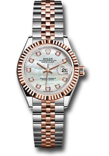 *Pre-Owned* Rolex Steel and Everose Gold Rolesor Lady-Datejust 28 Watch - Fluted Bezel - White Mother-Of-Pearl Diamond Dial - Jubilee Bracelet