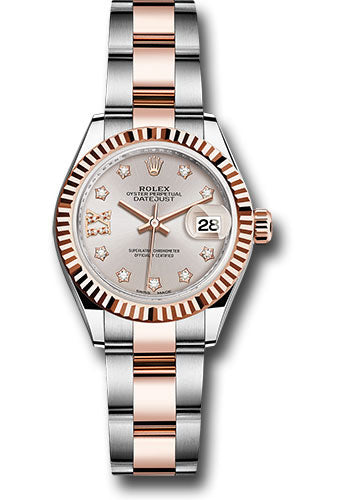 *Pre-Owned* Rolex Steel and Everose Gold Rolesor Lady-Datejust 28 Watch - Fluted Bezel - Sundust Diamond Star Dial - Oyster Bracelet