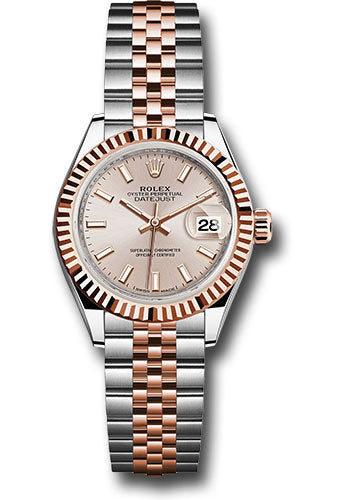 *Pre-Owned* Rolex Steel and Everose Gold Rolesor Lady-Datejust 28 Watch - Fluted Bezel - Sundust Index Dial - Jubilee Bracelet