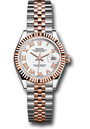 *Pre-Owned* Rolex Steel and Everose Gold Rolesor Lady-Datejust 28 Watch - Fluted Bezel - White Roman Dial - Jubilee Bracelet
