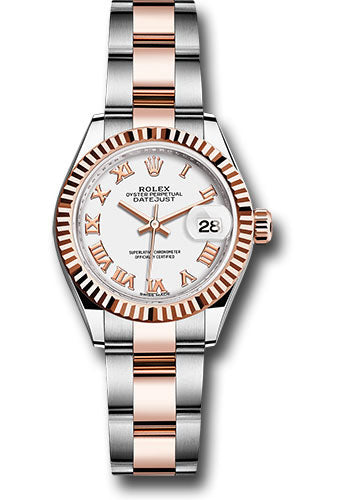 *Pre-Owned* Rolex Steel and Everose Gold Rolesor Lady-Datejust 28 Watch - Fluted Bezel - White Roman Dial - Oyster Bracelet