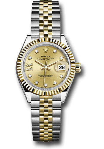 *Pre-Owned* Rolex Steel and Yellow Gold Rolesor Lady-Datejust 28 Watch - Fluted Bezel - Champagne Diamond Star Dial - Jubilee Bracelet