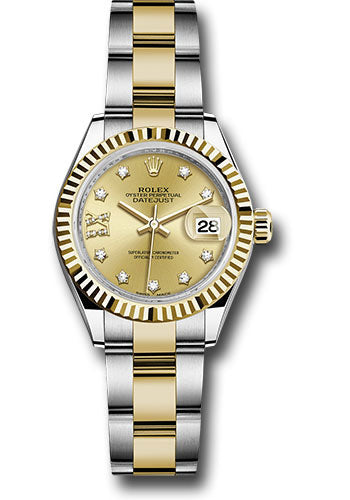 *Pre-Owned* Rolex Steel and Yellow Gold Rolesor Lady-Datejust 28 Watch - Fluted Bezel - Champagne Diamond Star Dial - Oyster Bracelet