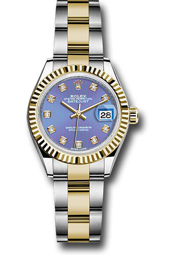 *Pre-Owned* Rolex Steel and Yellow Gold Rolesor Lady-Datejust 28 Watch - Fluted Bezel - Lavender Diamond Dial - Oyster Bracelet