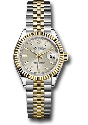 *Pre-Owned* Rolex Steel and Yellow Gold Rolesor Lady-Datejust 28 Watch - Fluted Bezel - Silver Index Dial - Jubilee Bracelet