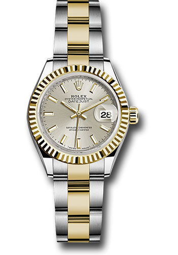 *Pre-Owned* Rolex Steel and Yellow Gold Rolesor Lady-Datejust 28 Watch - Fluted Bezel - Silver Index Dial - Oyster Bracelet