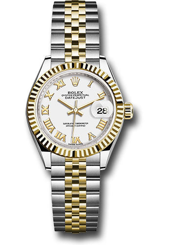 *Pre-Owned* Rolex Steel and Yellow Gold Rolesor Lady-Datejust 28 Watch - Fluted Bezel - White Roman Dial - Jubilee Bracelet