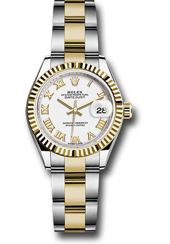 *Pre-Owned* Rolex Steel and Yellow Gold Rolesor Lady-Datejust 28 Watch - Fluted Bezel - White Roman Dial - Oyster Bracelet