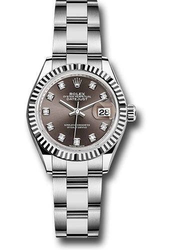 *Pre-Owned* Rolex Steel and White Gold Rolesor Lady-Datejust 28 Watch - Fluted Bezel - Dark Grey Diamond Dial - Oyster Bracelet