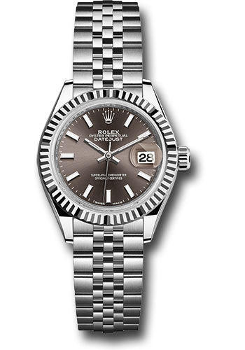 *Pre-Owned* Rolex Steel and White Gold Rolesor Lady-Datejust 28 Watch - Fluted Bezel - Dark Grey Index Dial - Jubilee Bracelet