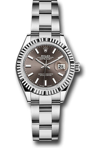 *Pre-Owned* Rolex Steel and White Gold Rolesor Lady-Datejust 28 Watch - Fluted Bezel - Dark Grey Index Dial - Oyster Bracelet