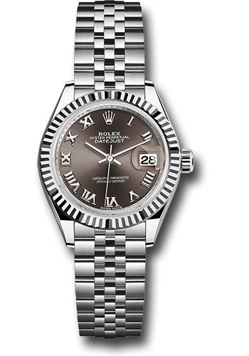 *Pre-Owned* Rolex Steel and White Gold Rolesor Lady-Datejust 28 Watch - Fluted Bezel - Dark Grey Roman Dial - Jubilee Bracelet