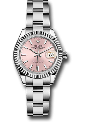 *Pre-Owned* Rolex Steel and White Gold Rolesor Lady-Datejust 28 Watch - Fluted Bezel - Pink Index Dial - Oyster Bracelet