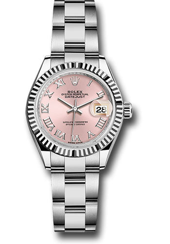 *Pre-Owned* Rolex Steel and White Gold Rolesor Lady-Datejust 28 Watch - Fluted Bezel - Pink Roman Dial - Oyster Bracelet