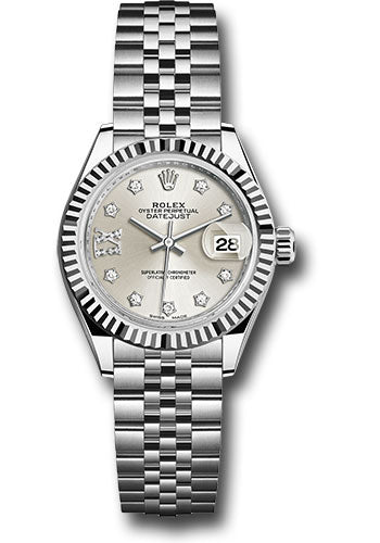 *Pre-Owned* Rolex Steel and White Gold Rolesor Lady-Datejust 28 Watch - Fluted Bezel - Silver Diamond Star Dial - Jubilee Bracelet