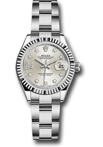 *Pre-Owned* Rolex Steel and White Gold Rolesor Lady-Datejust 28 Watch - Fluted Bezel - Silver Diamond Star Dial - Oyster Bracelet