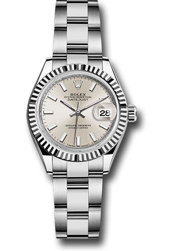*Pre-Owned* Rolex Steel and White Gold Rolesor Lady-Datejust 28 Watch - Fluted Bezel - Silver Index Dial - Oyster Bracelet
