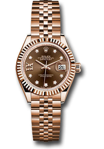 *Pre-Owned* Rolex Everose Gold Lady-Datejust 28 Watch - Fluted Bezel - Chocolate Diamond Star Dial - Jubilee Bracelet