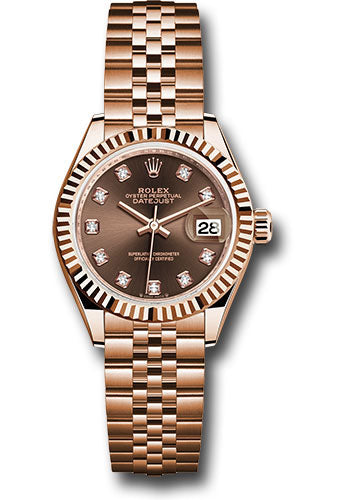 *Pre-Owned* Rolex Everose Gold Lady-Datejust Watch - Fluted Bezel - Chocolate Diamond Dial - Jubilee Bracelet