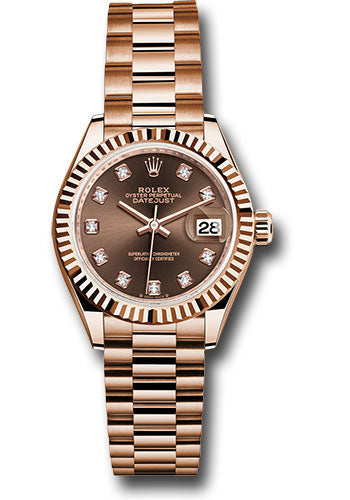 *Pre-Owned* Rolex Everose Gold Lady-Datejust Watch - Fluted Bezel - Chocolate Diamond Dial - President Bracelet