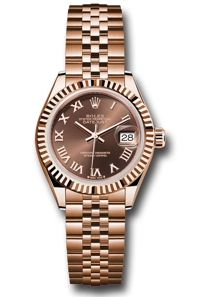 *Pre-Owned* Rolex Everose Gold Lady-Datejust Watch - Fluted Bezel - Chocolate Roman Dial - Jubilee Bracelet