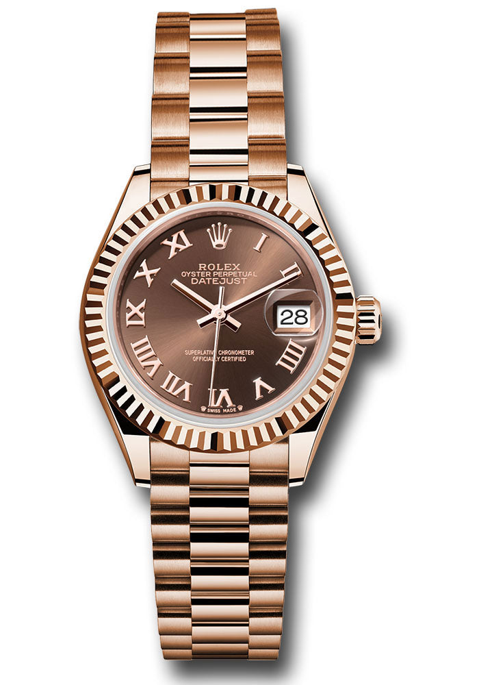 *Pre-Owned* Rolex Everose Gold Lady-Datejust Watch - Fluted Bezel - Chocolate Roman Dial - President Bracelet