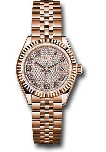*Pre-Owned* Rolex Everose Gold Lady-Datejust Watch - Fluted Bezel - Diamond-Paved Diamond Roman Dial - Jubilee Bracelet
