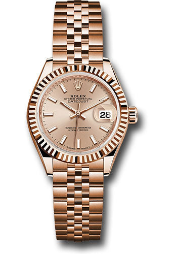 *Pre-Owned* Rolex Everose Gold Lady-Datejust 28 Watch - Fluted Bezel - Pink Sundust Index Dial - Jubilee Bracelet