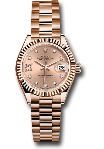 *Pre-Owned* Rolex Everose Gold Lady-Datejust Watch - Fluted Bezel - RosÃ© Star Diamond Roman 9 Dial - President Bracelet