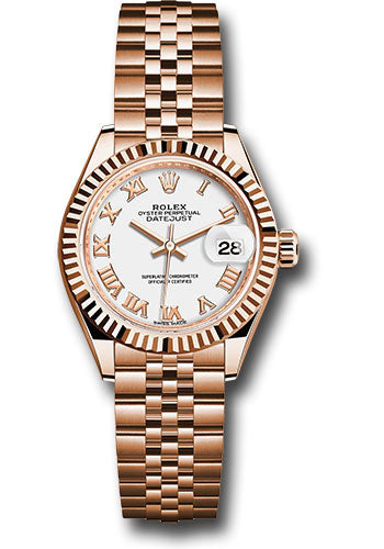 *Pre-Owned* Rolex Everose Gold Lady-Datejust 28 Watch - Fluted Bezel - White Roman Dial - Jubilee Bracelet