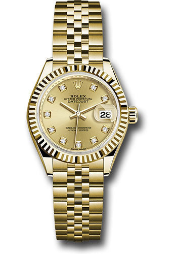 *Pre-Owned* Rolex Yellow Gold Lady-Datejust 28 Watch - Fluted Bezel - Champagne Diamond Dial - Jubilee Bracelet