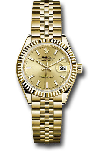 *Pre-Owned* Rolex Yellow Gold Lady-Datejust 28 Watch - Fluted Bezel - Champagne Index Dial - Jubilee Bracelet