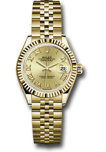 *Pre-Owned* Rolex Yellow Gold Lady-Datejust 28 Watch - Fluted Bezel - Champagne Roman Dial - Jubilee Bracelet