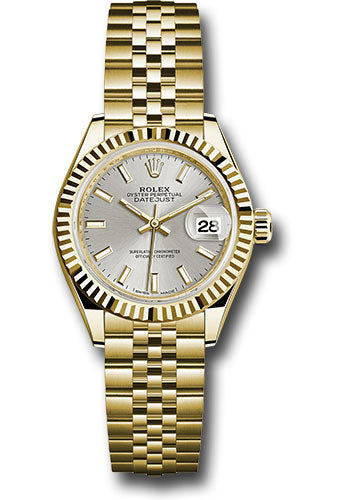 *Pre-Owned* Rolex Yellow Gold Lady-Datejust 28 Watch - Fluted Bezel - Silver Index Dial - Jubilee Bracelet