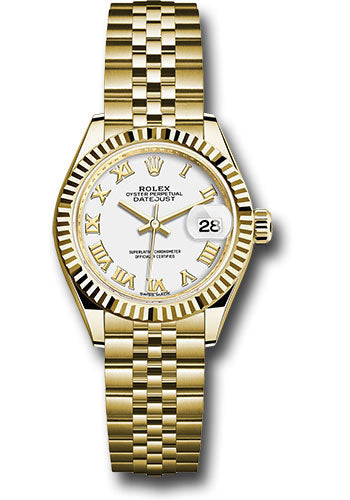 *Pre-Owned* Rolex Yellow Gold Lady-Datejust 28 Watch - Fluted Bezel - White Roman Dial - Jubilee Bracelet