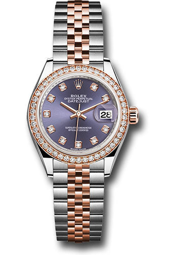 *Pre-Owned* Rolex Steel and Everose Gold Rolesor Lady-Datejust 28 Watch - Diamond Bezel - Aubergine Diamond Dial - Jubilee Bracelet