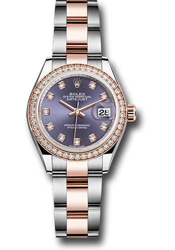 *Pre-Owned* Rolex Steel and Everose Gold Rolesor Lady-Datejust 28 Watch - Diamond Bezel - Aubergine Diamond Dial - Oyster Bracelet