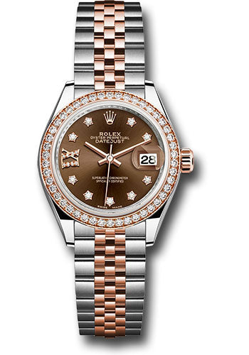 *Pre-Owned* Rolex Steel and Everose Gold Rolesor Lady-Datejust 28 Watch - Diamond Bezel - Chocolate Diamond Star Dial - Jubilee Bracelet