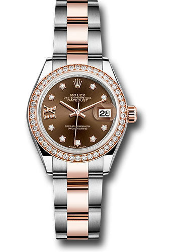 *Pre-Owned* Rolex Steel and Everose Gold Rolesor Lady-Datejust 28 Watch - Diamond Bezel - Chocolate Diamond Star Dial - Oyster Bracelet