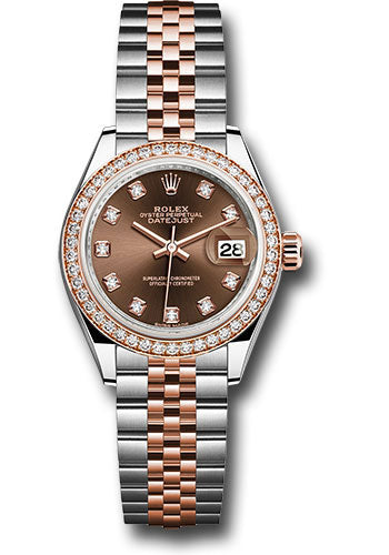 *Pre-Owned* Rolex Steel and Everose Gold Rolesor Lady-Datejust 28 Watch - Diamond Bezel - Chocolate Diamond Dial - Jubilee Bracelet