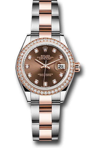 *Pre-Owned* Rolex Steel and Everose Gold Rolesor Lady-Datejust 28 Watch - Diamond Bezel - Chocolate Diamond Dial - Oyster Bracelet