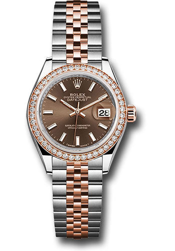 *Pre-Owned* Rolex Steel and Everose Gold Rolesor Lady-Datejust 28 Watch - Diamond Bezel - Chocolate Index Dial - Jubilee Bracelet