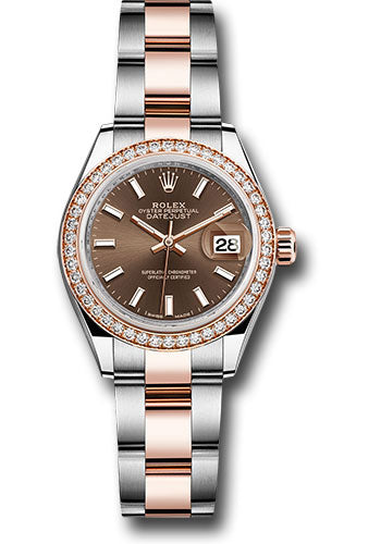 *Pre-Owned* Rolex Steel and Everose Gold Rolesor Lady-Datejust 28 Watch - Diamond Bezel - Chocolate Index Dial - Oyster Bracelet