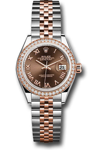 *Pre-Owned* Rolex Steel and Everose Gold Rolesor Lady-Datejust 28 Watch - Diamond Bezel - Chocolate Roman Dial - Jubilee Bracelet